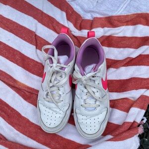 Nike White and Pink Low-Top Sneakers with Perforated Upper